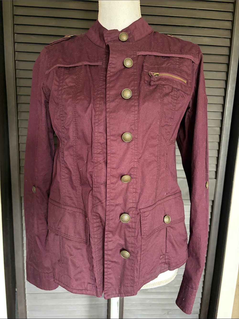 Maurices Plum Utility Jacket with Brass Buttons